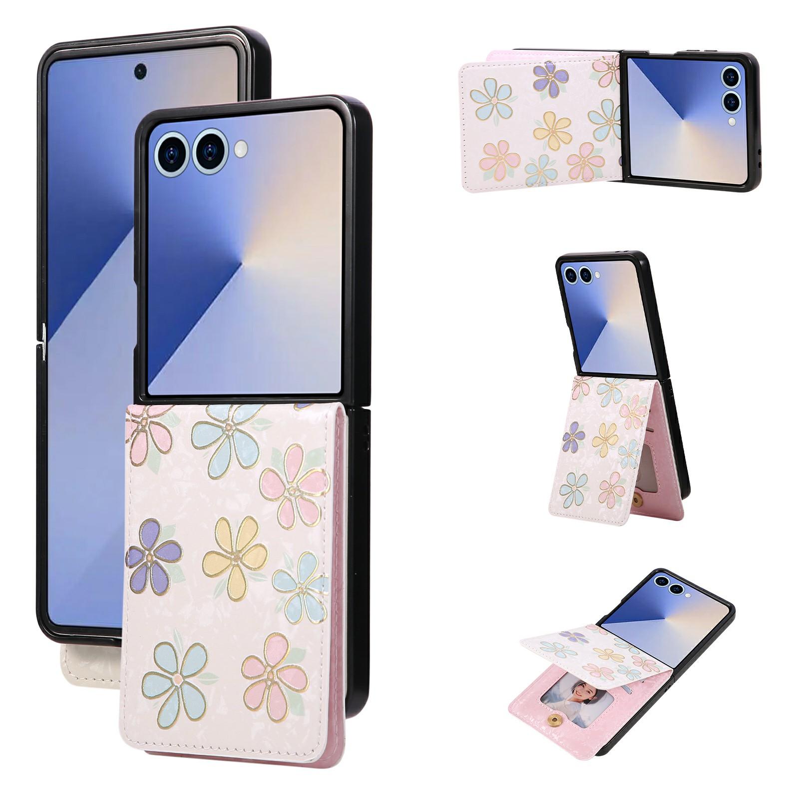 

For Samsung Galaxy Z Flip7 5G Case Flower Leather PC RFID Blocking Phone Cover Card Slots Flowers