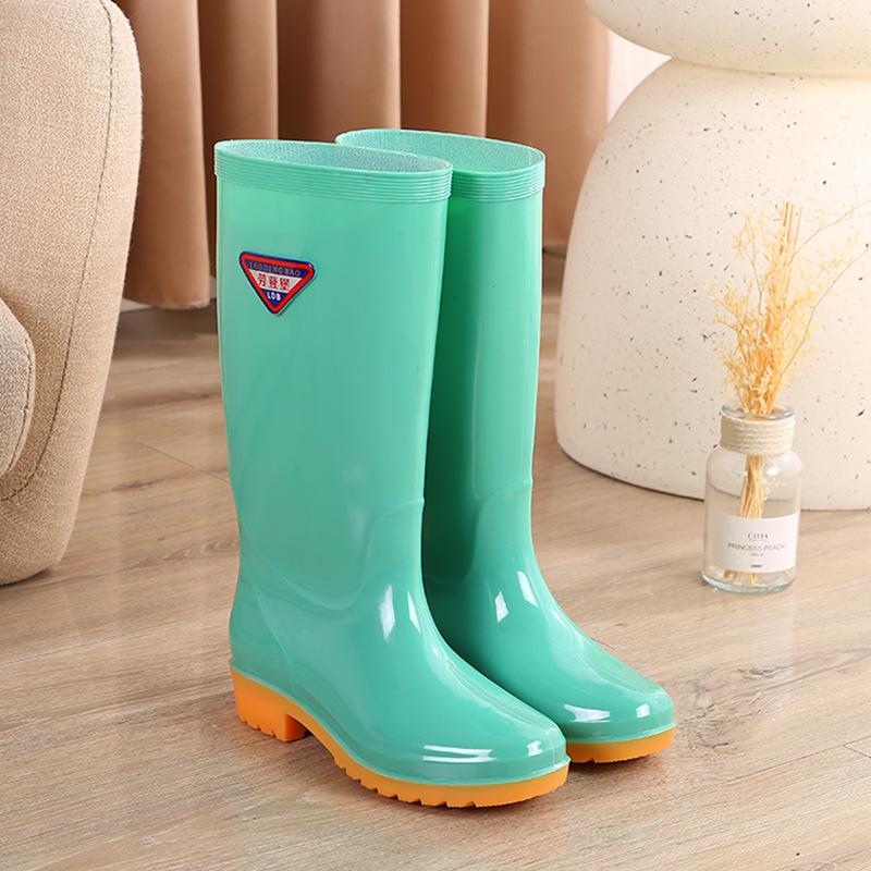 High rain boots rain shoes women's adult water shoes non-slip beef tendon sole fleece thermal overshoes rubber shoes wear-resistant work winter