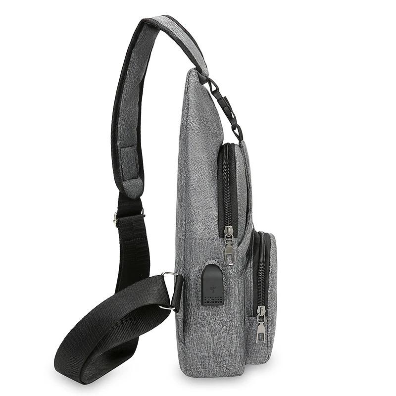 New Men'S Portable Usb Smart Chest Bag Crossbody Bag Canvas Lightweight Casual Men'S Bag