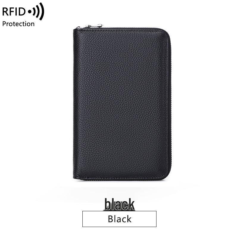 RFID Anti-Magnetic Women's Genuine Leather Long Wallet with Zipper and Large Capacity