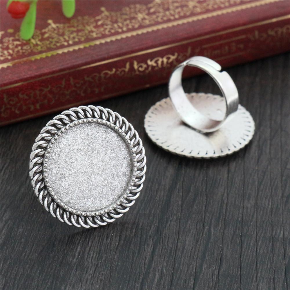 20mm 5 Stück Antik Versilbert Bronze Messing Verstellbare Ringfassungen Leer/Basis,Passend für 20mm Glas Cabochon,Knöpfe;Ringeinfassungen