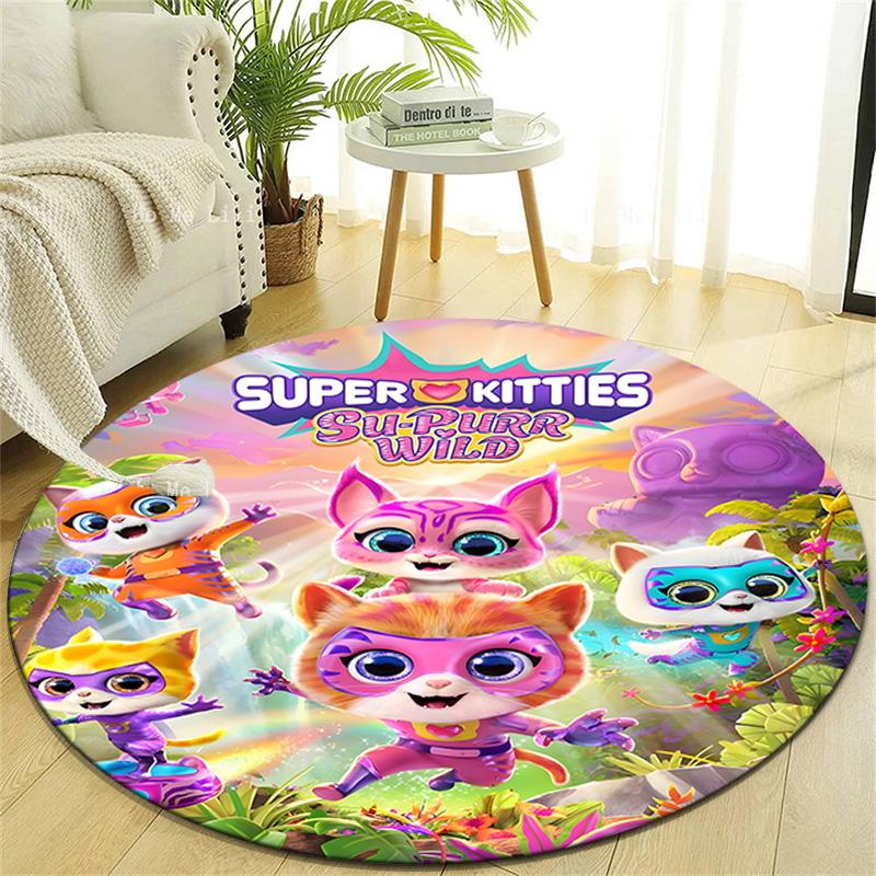 1pc Super Kitties Adventures1 Design Printed Area Round Carpet for Bedroom Living Room Home Decor Rugs Mat Non Slip Mat Rug for Bedside