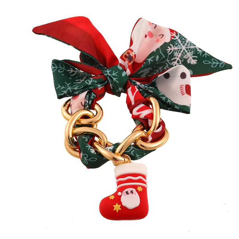 Cross-Border Christmas Jewelry: Colorful Silk Scarf Pendant Bracelet with Christmas Tree & Reindeer Design for Women