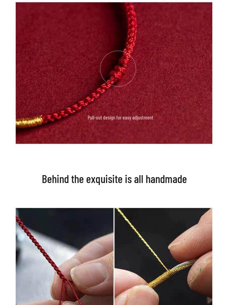 Gold 999 Abacus Bead Red String Bracelet for Year of the Rat - Couple Style for Traffic Drivers