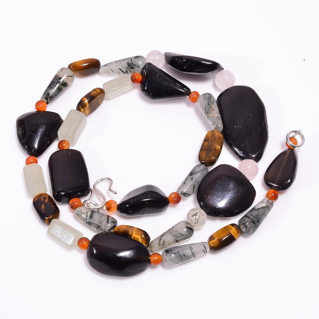 Natural Smoky Quartz Tiger Eye Rutile Quartz Beads Necklace 3-26 mm 18" UB-8166 UB-8166