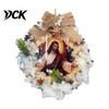 Religious Home Accents Pre-Lit Nativity Wreath, Battery Powered Lighted Hanging Wreath with Burlap Retro Style Holiday Gift Bow And Star for Christmas