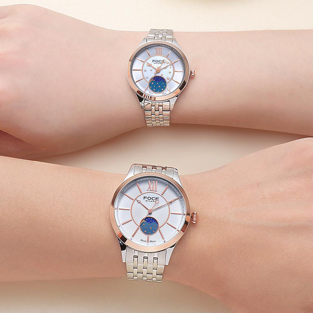 Poche 34Mm Women'S Moonphase Metal Watch Fm7603Lm-Wrg