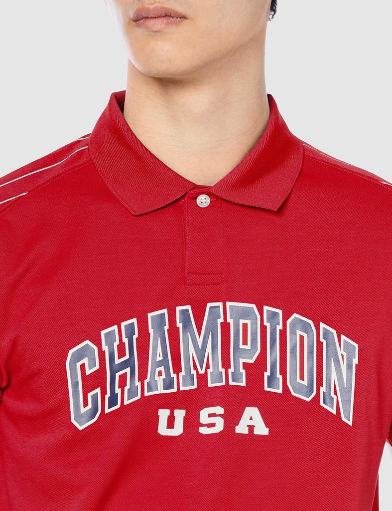Champion Short Sleeve Polo Deep Size Odor Color Graphic Logo Golf Men's Shirt, Red, M, C3-SG301, Quick-Drying, Antibacterial, Resistant, Block, Print,