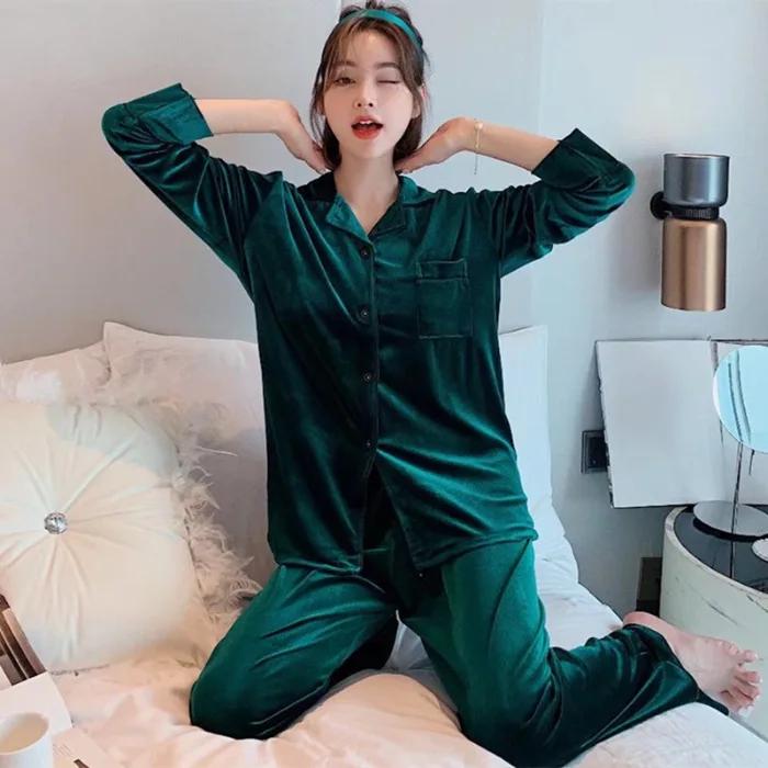 Women's Winter Style Student Thickened Warm Pajamas V-neck Homewear Two-piece Suit