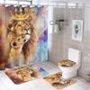 Rustic African Lion 4 Pcs Waterproof Shower Curtain Set,Summer Tropical Jungle Wildlife Lion Father and Son with Waterproof Toilet Cover Shower Mat