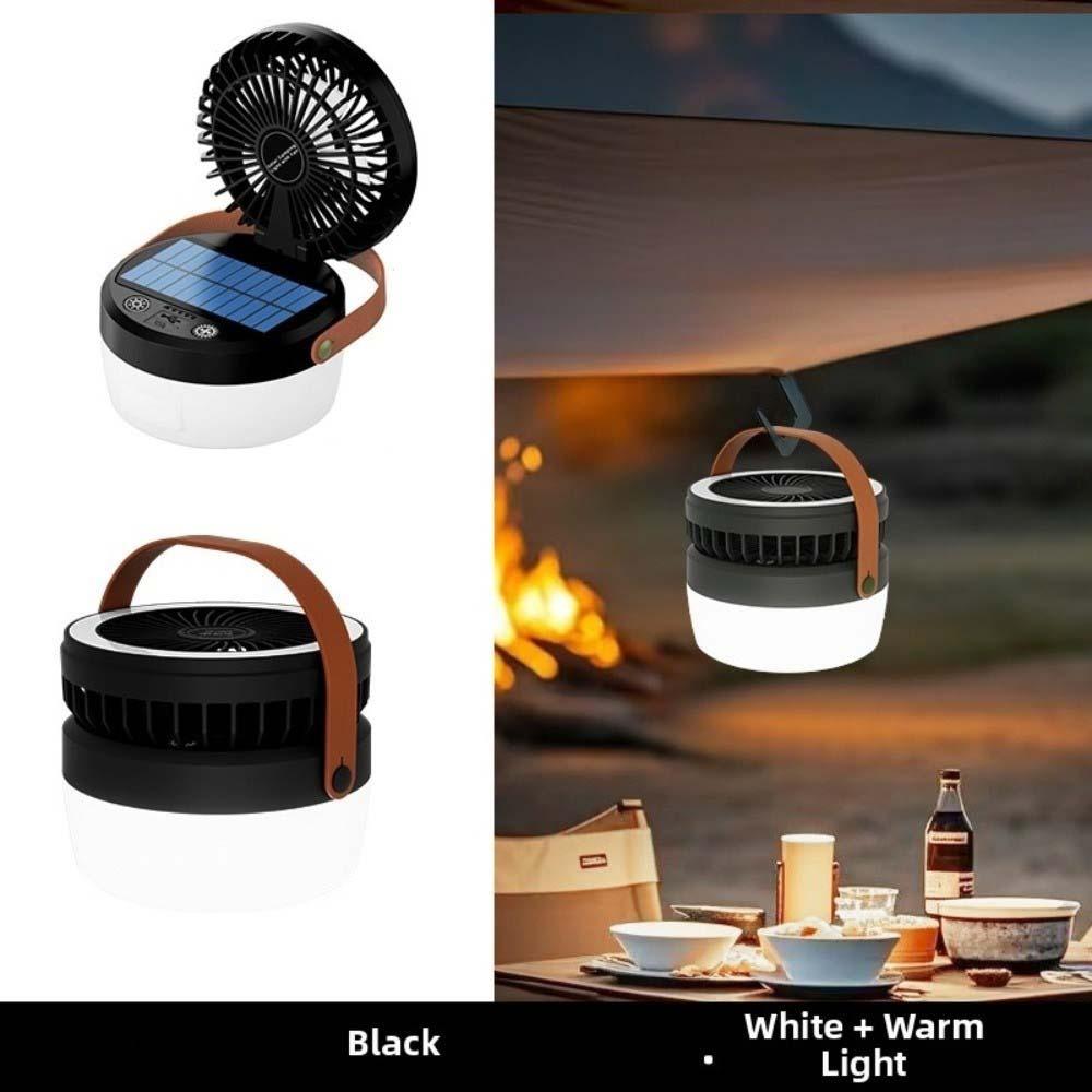 Compact Cooling Fan with Light Multi Functional Tent Hanging Lantern Portable Folding Fan Light  RV чёрный