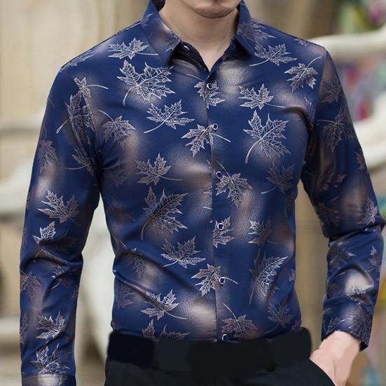 Slim Fit Sonbahar Erkek Üstü Her Şeye Uyumlu Polyester Yaka Erkek Elbise Gömleği Ev İçin
