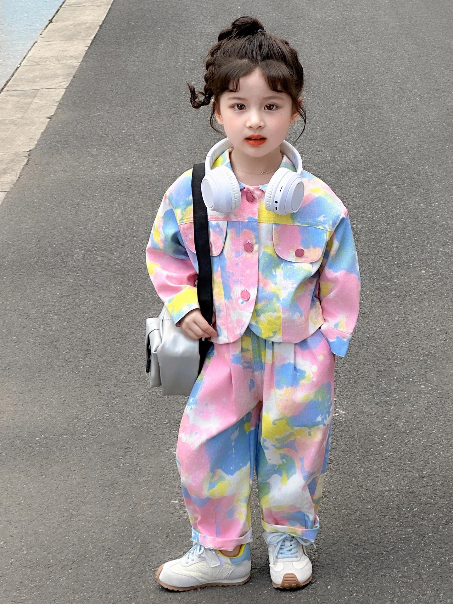 

2025 New Girls Colorful Denim Two-Piece Set: Spring & Autumn Fashion for Baby Girls 120cm