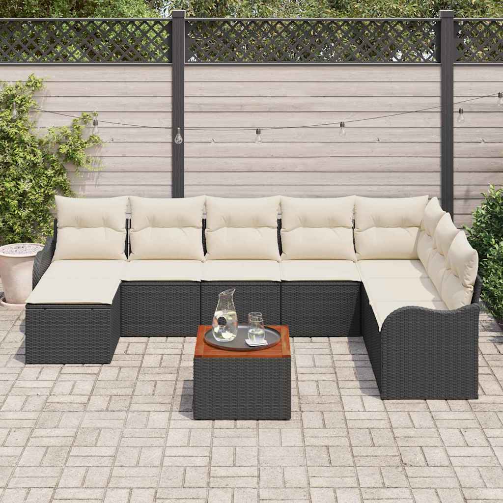 Garden Sofa Set with Storage 9 pcs Black and Cream Poly Rattan