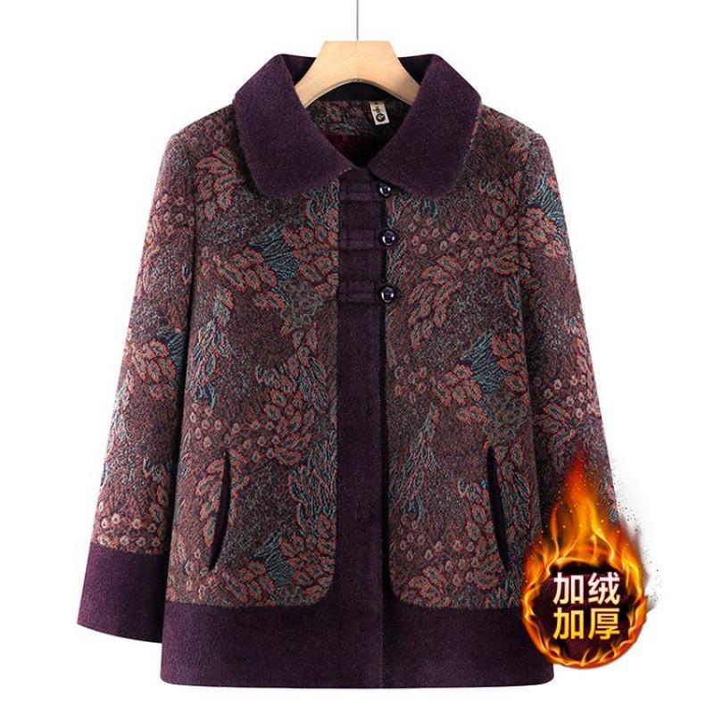 

Grandma old lady on clothes fleece thickened woolen coat elderly women s clothing autumn and winter coat women 1XL [recommended 80-50kg]