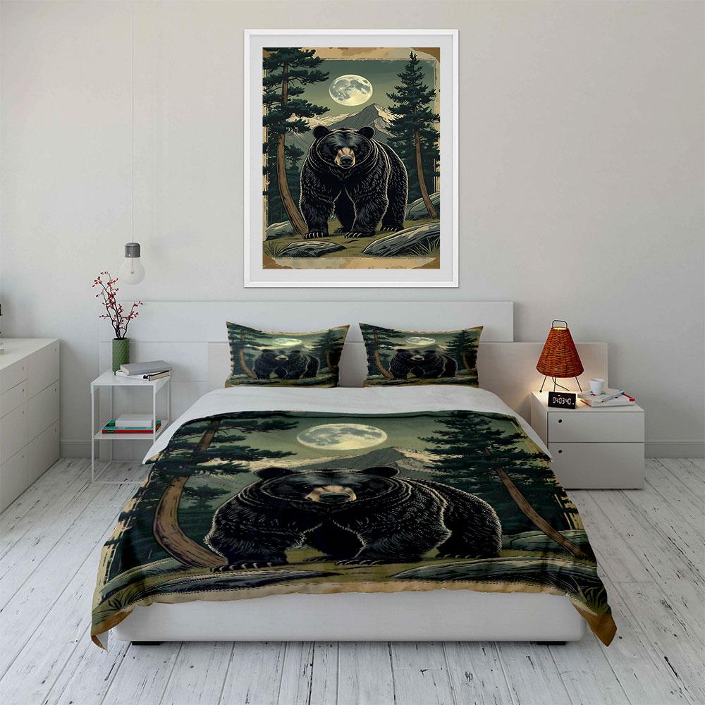 Bear, forest, moon, mountains. Bedding sets Duvet cover sets Duvet covers Pillowcases(1*Duvet Cover 2*Pillowcases without duvet insert)