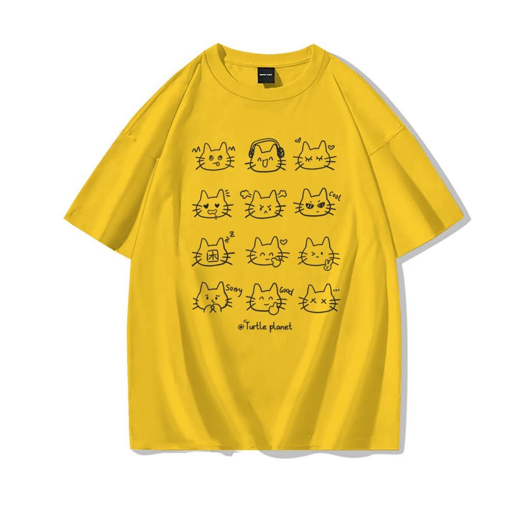 Cute Cat Print Casual Tee Shirt Cotton Harajuku Trend Girls Short Sleeve Tshirt Girls Breathable ONeck Tops Girl Clothing