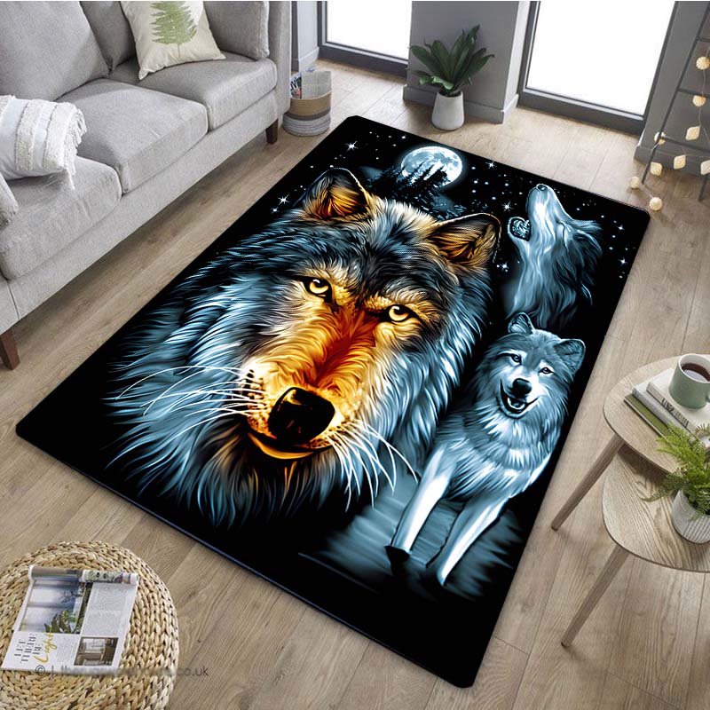 1 Stück Stilvoller Wolf Traumfänger Muster Anti-Rutsch Küchenteppich für Küche Wohnzimmer Schlafzimmer Waschbarer Flanell Teppich