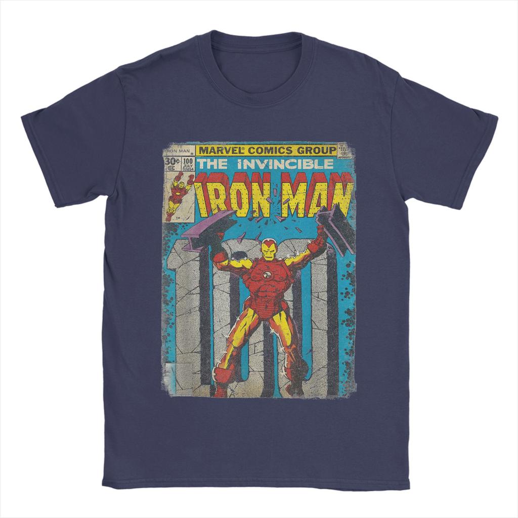Iron Man Classic Retro Comic Cover Graphic T Shirt Men Cotton Creative T-Shirt O Neck Tee Shirt Short Sleeve Clothing