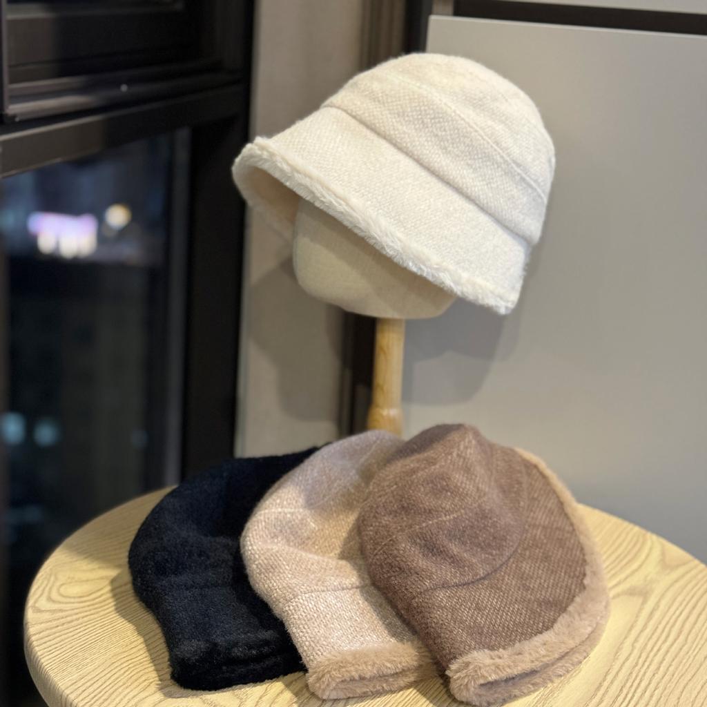 Fisherman Hat Women's Autumn and Winter Versatile Basin Hat with Velvet and Thick Cold Proof and Warm Bucket Hat Without Makeup