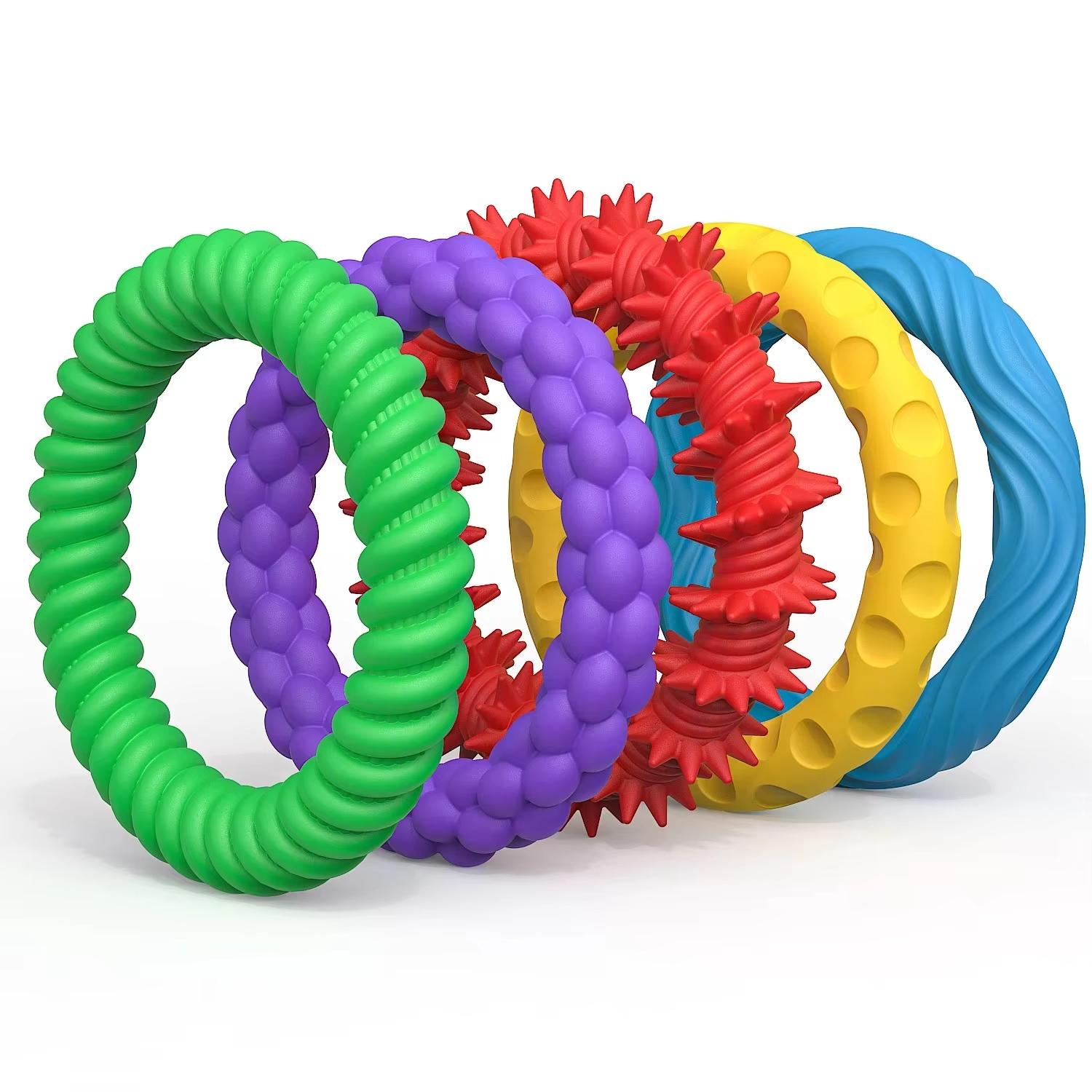 5 stuks Sensorisch Armbandje, EDC Friemel Anti Stress Verlichting Speeltje Antistress Angst Friemel Ring voor Kinderen Kinderen Autisme ADHD Siliconen red