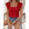   Women's Square Neck Ruffle Sleeve Crop Top Textured Casual Summer Tops
