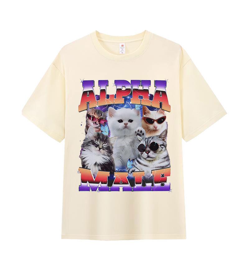 Alpha Hane Kattunge Rolig Meme Humor Grafisk T-shirt Herr Dam Vintage Överdimensionerad Bomulls-T-shirt Lös Rundhals Kortärmad T-shirts