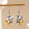 Retro Fashion Double Color Mother Elephant and Baby Elephant Pendant Dangle Earrings for Women Creative Jewelry Accessories Gift