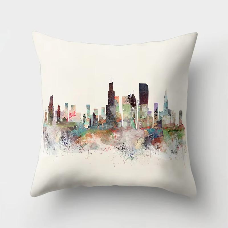 Colorful High City Building Print Decorative Pillow Case Bed Cafe Sofa Home Decor Polyester Square Cushion Cover 45X45Cm