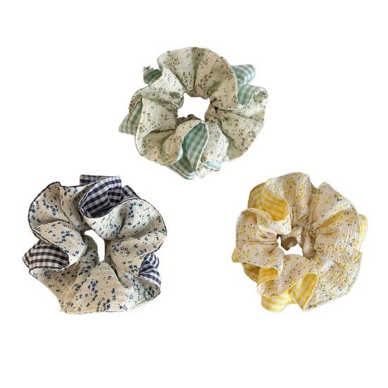 Hair Tie French Style Large Widened Size Hair Rope Plaid Floral Print Ponytail