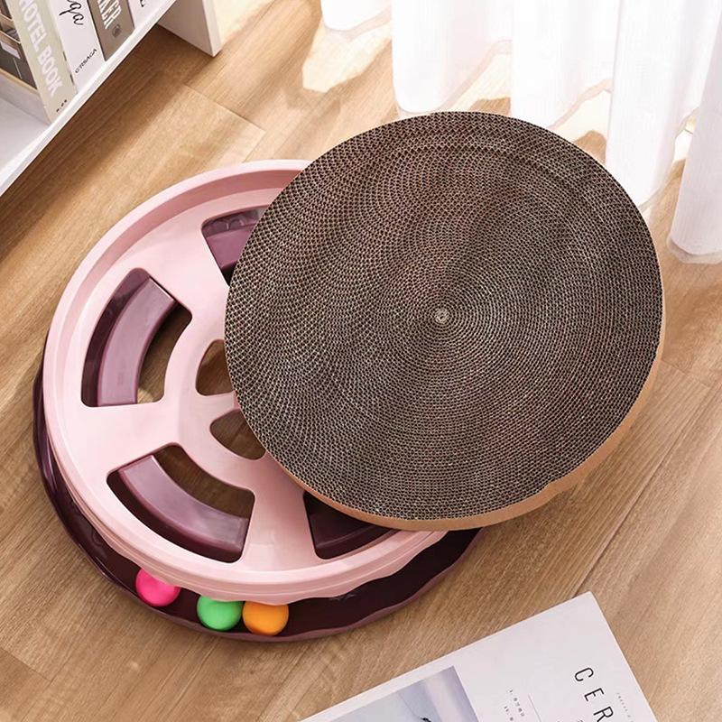 Cat Scratcher Toy PET Resin Double Layer Wearproof Large Space Cat Scratching Board Toy with Multiple Balls M Pink