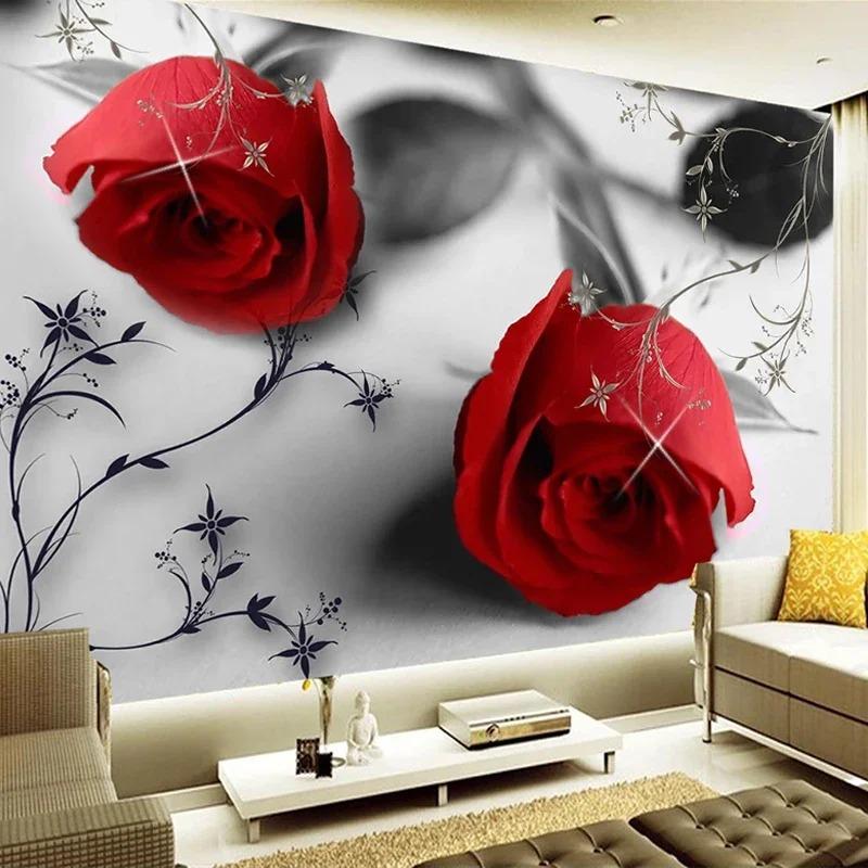 Czerwona Róża Kwiat Duży Mural Ścienny Salon Sypialnia Tło TV Tapeta 3d