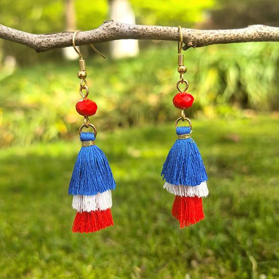 Earrings Multi-layered Fringe Earrings Creative Red, White, and Blue Flag-Colored Pendant Earrings 4th of July Independence Day Gift for Women