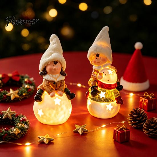 Weihnachts-Eingangsbereich-Dekoration Leuchtendes Ornament, Langlebiges Harz mit Warmem LED-Licht Design, Exquisite Tischdekoration für Festliche Feiertagsatmosphäre Figur für Zuhause