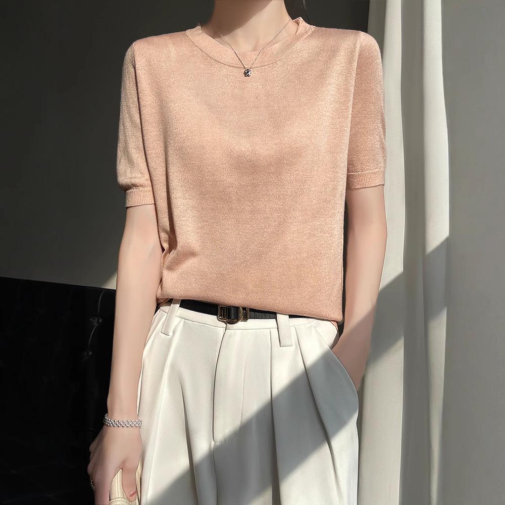

Women s Casual Spring/Summer Short Sleeve Knit T-Shirt with Round Neck M (suitable for 100-115 catties)
