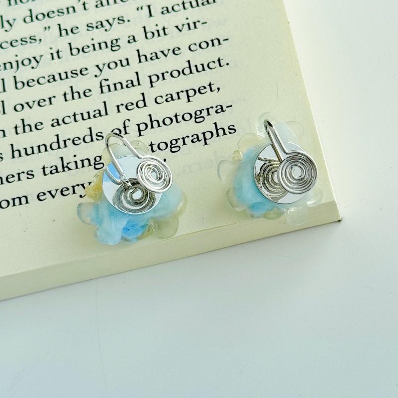 Blue Flower Stud Earrings - Summer Seaside Resort Style Ear Accessories