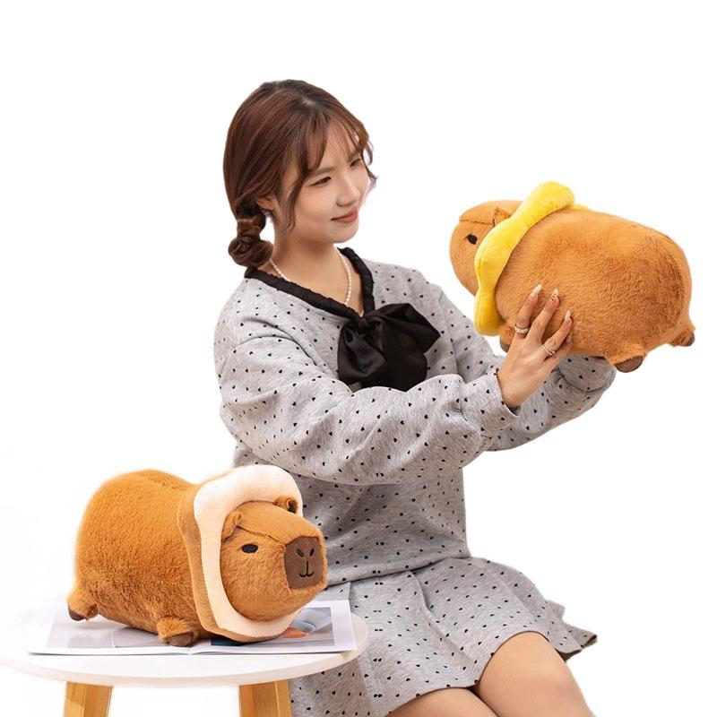 Cute Capybara Plush Toy Kawaii Flower/Toast Capibara Stuffed Fluffy Doll Detachable Decor Animals Toys Birthday Gift Bed Partner