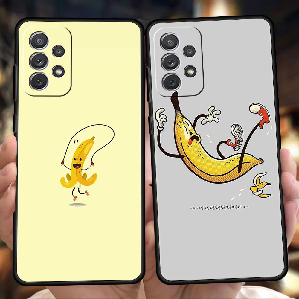 Phone Case for Samsung Galaxy A55 A53 A52 A52S A51 A41 A35 A32 A25 A23 A15 A13 A71 A72 5G Soft TPU Shell Funny Bite Apple Banana