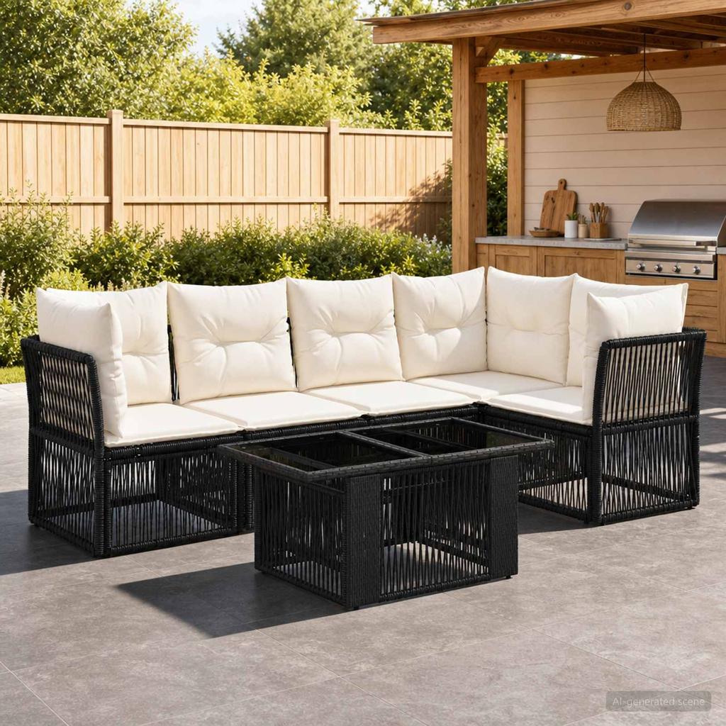 Garden Sofa Set 6 Pcs Black Poly Rattan