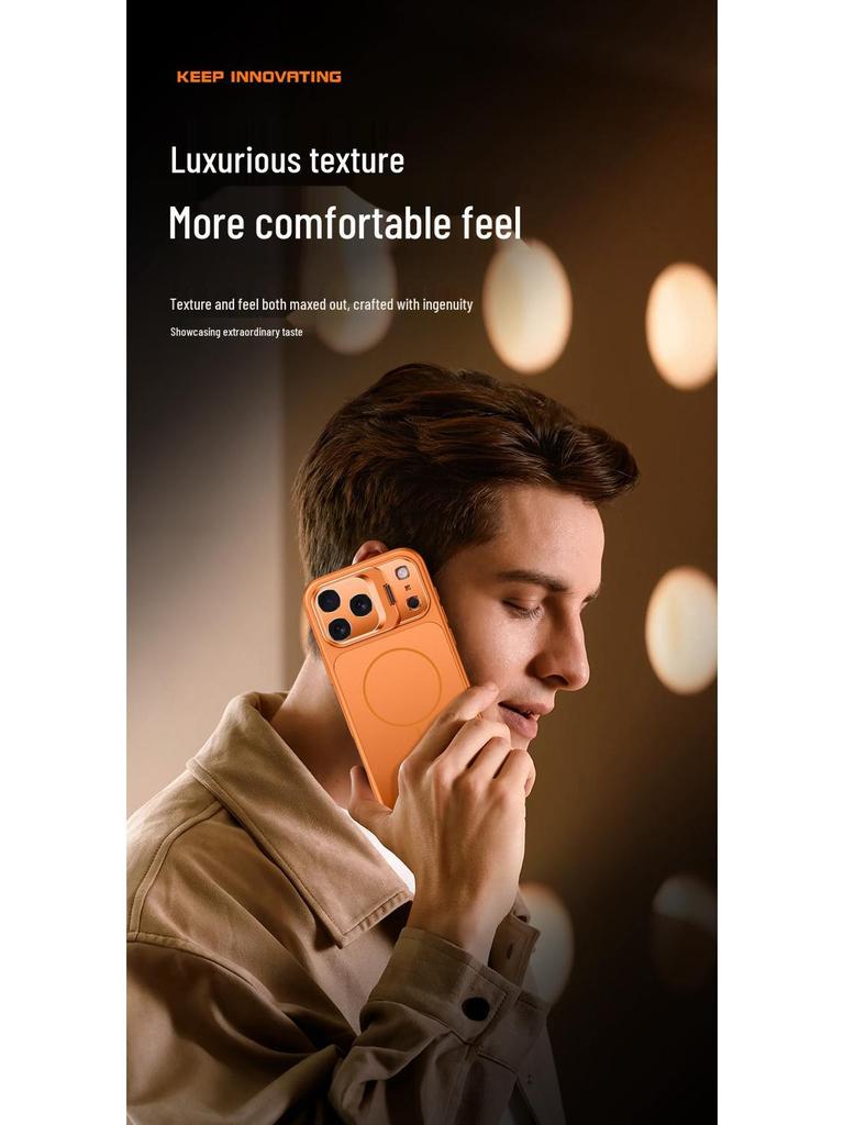 Orange magnetische Schutzhülle mit Objektivständer für Apple 17 Pro Max