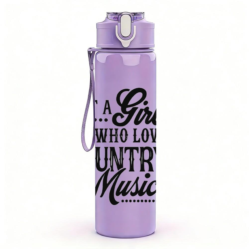 1PC Just A Girl Who Loves Country Music Guitar Print 750ml Color Plastic Sports Water Bottle Leakproof Flip Straw Lid Suitable for Sports Office Use