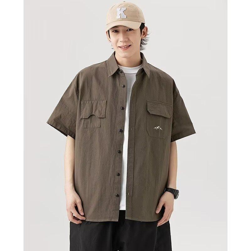 

Летняя рубашка с коротким рукавом три четверти для студентов, свободный и нишевый дизайн, забавный новый мужской топ для ношения на открытом воздухе M абрикосовый