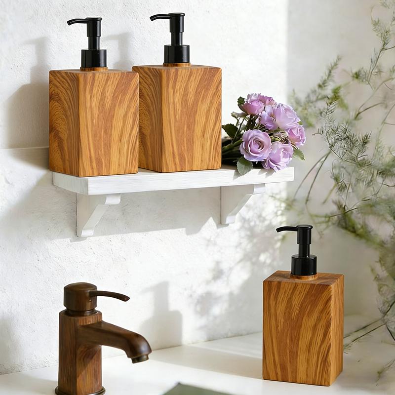 Imitation Wood Grain Soap Bottle Home Press Soap Dispenser Hand Wash Bottle Bathroom Shower Gel Bottle Decorative Ornament Gift