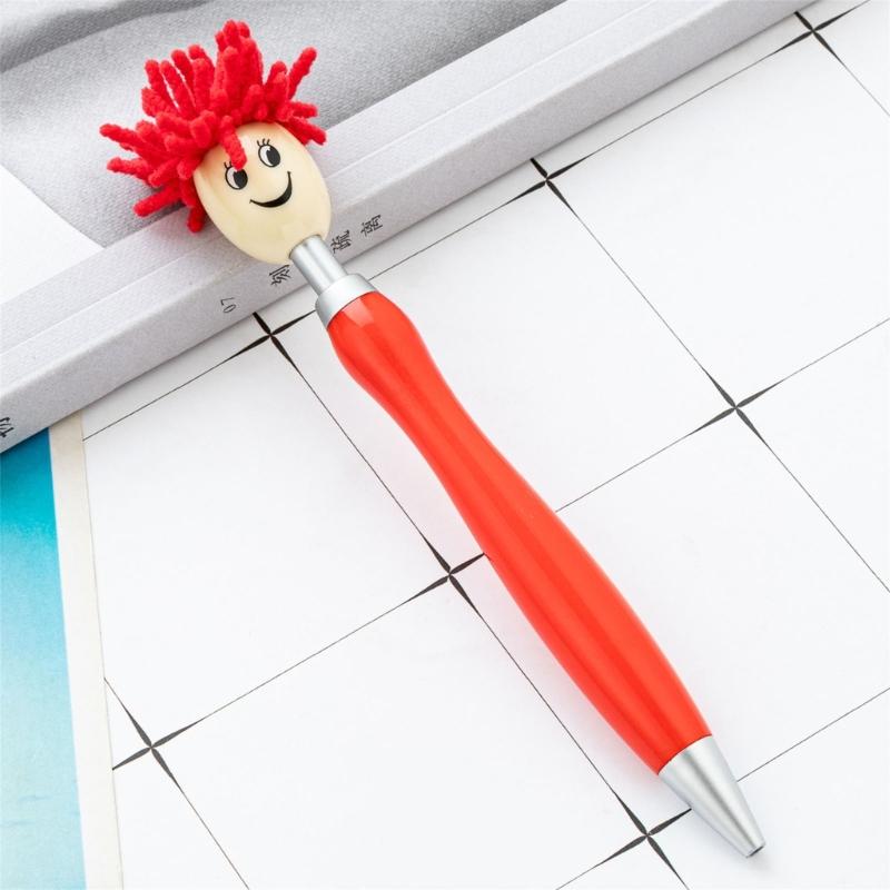 6pcs 1.0mm Mop Head Pen Retractable Ballpoint Pen with Plush Hair Smooth Writing Pen School Office Supplies for Teacher