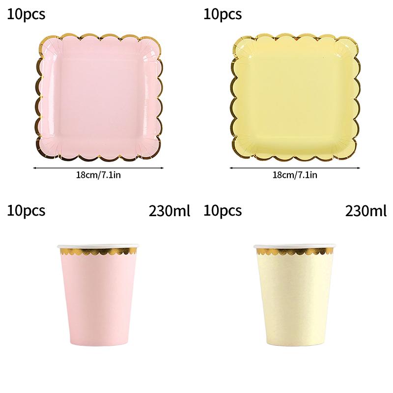 10Pcs/Set Disposable Birthday Tableware Cup Paper Plate Straws Birthday Party Wedding Decoration Kids Baby Shower Party Supplies