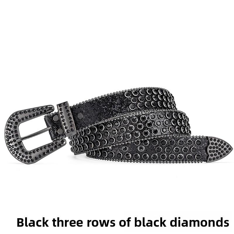 Women's European and American feng shui diamond leather belt, handmade diamond-encrusted fashionabl