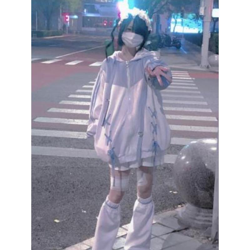 90er Harajuku Kawaii Pullover Verband Sweatshirt Y2k Ästhetik Hoodies Damen E-Girl Goth Streetwear Top