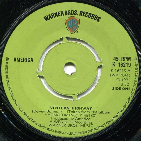 7inch Record AMERICA  Ventura Highway K16219 Warner Bros. Re 1972 UK Rock Used