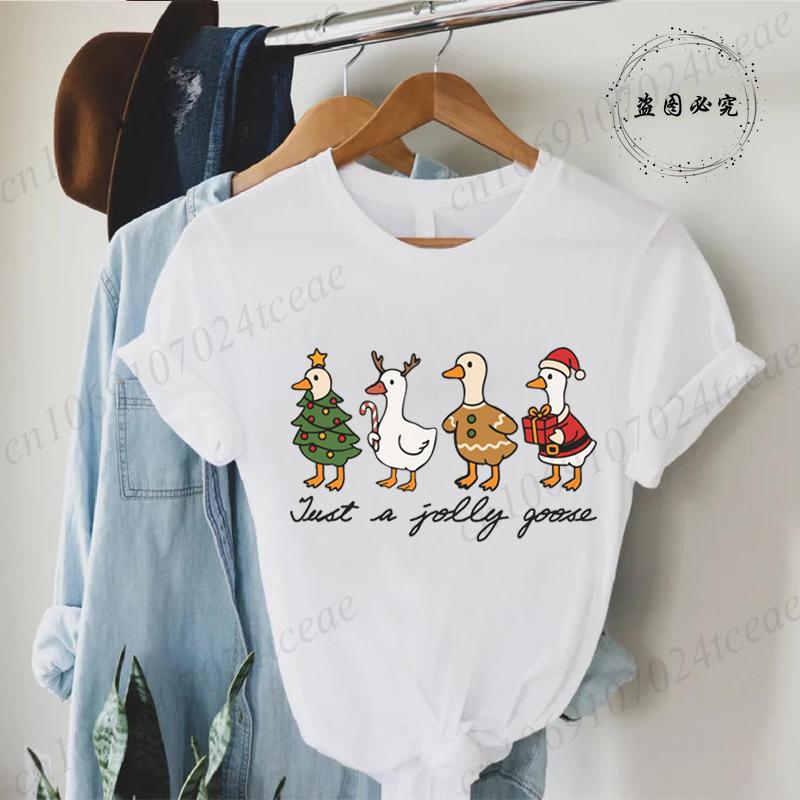 Fashion Funny Just A Goose Duck Xmas Print Tshirt Unisex Short Sleeve Tshirts Christmas Goose Unisex Summer Unisexs Clothing
