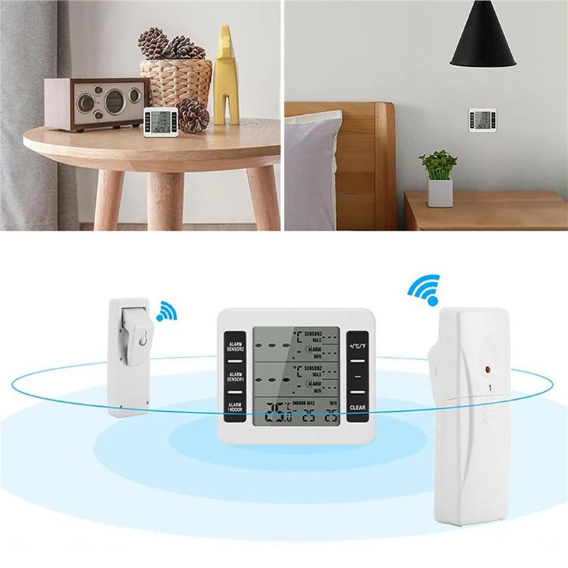 Fresh 2Set Wireless Freezer Thermometer 2 Remote Sensors Alarm Low Temperature Refrigerator Thermometer Clock